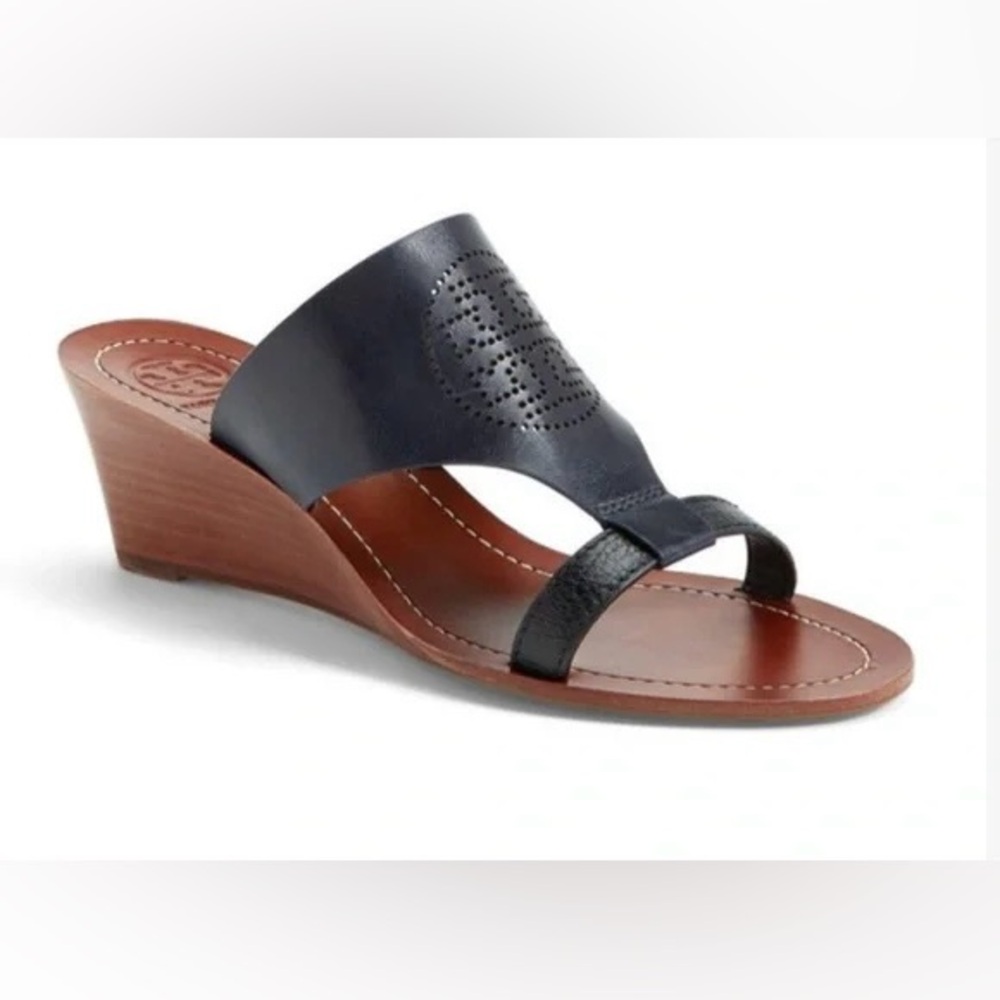 Tory Burch Perforated Logo Wedge Sandals